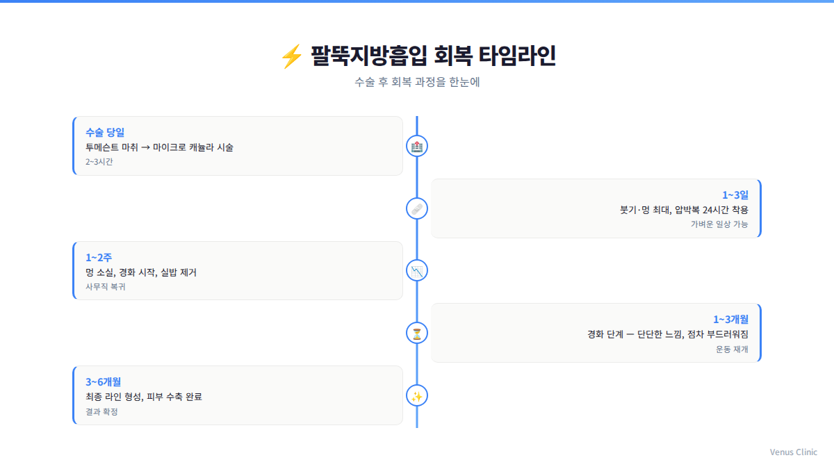 팔뚝지방흡입 수술 후 회복 타임라인 인포그래픽