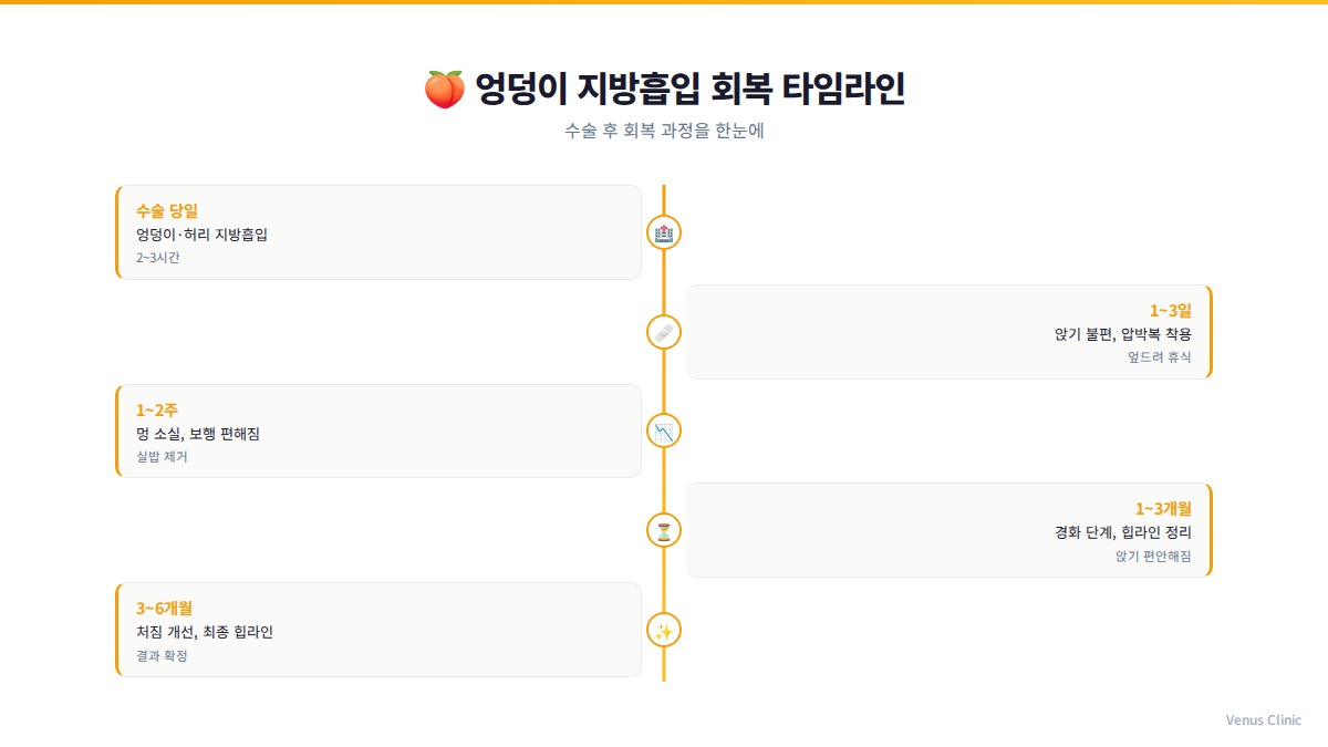 엉덩이 지방흡입 회복 타임라인 인포그래픽