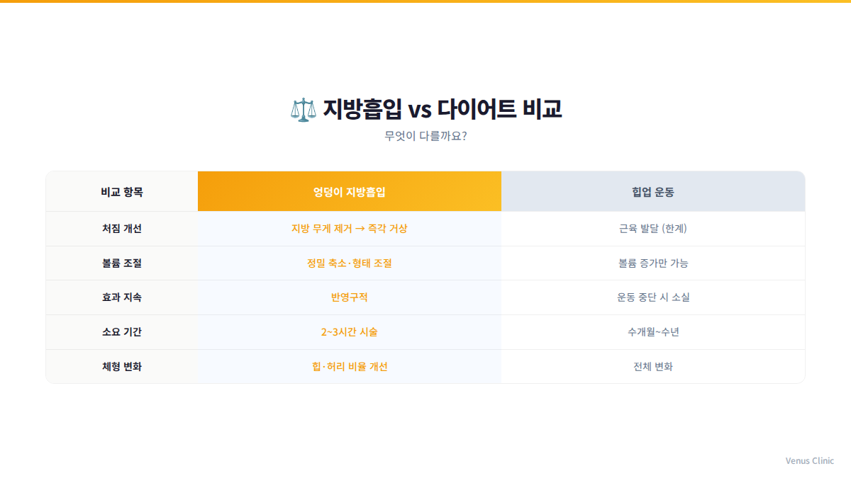 지방흡입 vs 다이어트 비교 인포그래픽