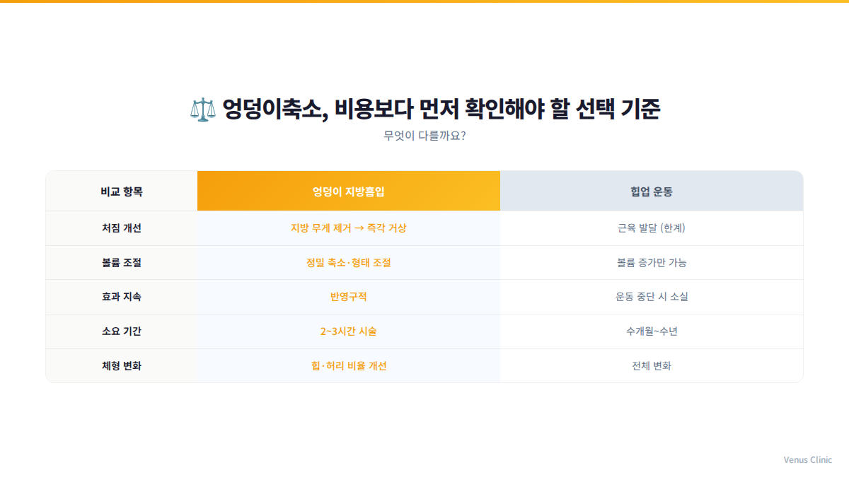 엉덩이축소 비용보다 먼저 확인해야 할 선택 기준 비교 인포그래픽