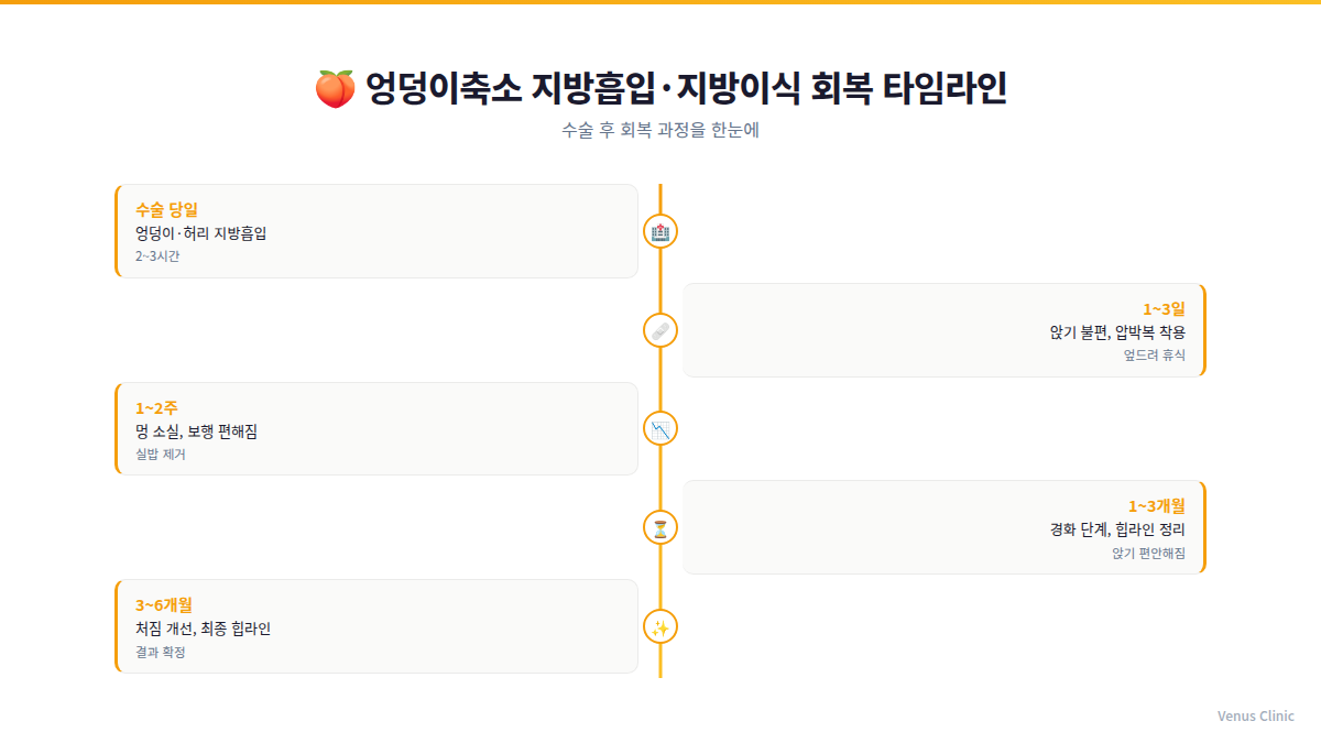 엉덩이축소 지방흡입 지방이식 회복 타임라인 인포그래픽