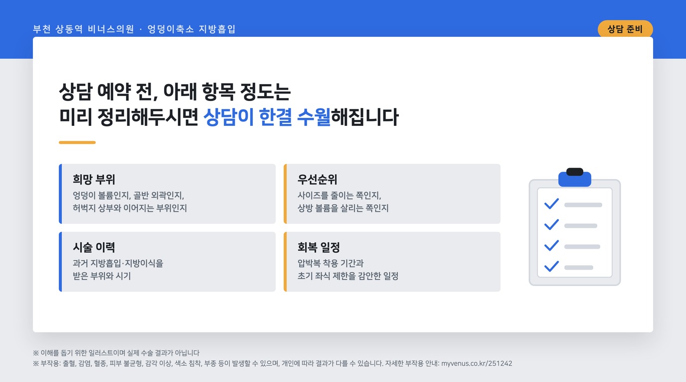 엉덩이축소 상담 전 준비사항 인포그래픽