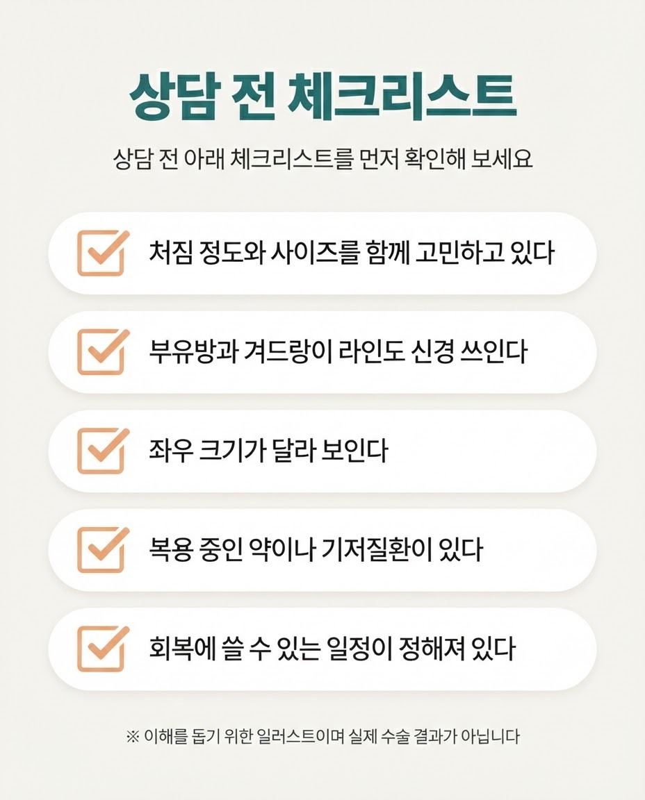 유방하수 지방흡입 상담 전 체크리스트 인포그래픽