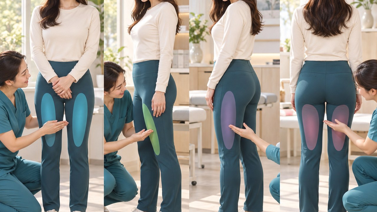 허벅지 안쪽 바깥쪽 앞쪽 뒤쪽 부위별 특성 일러스트