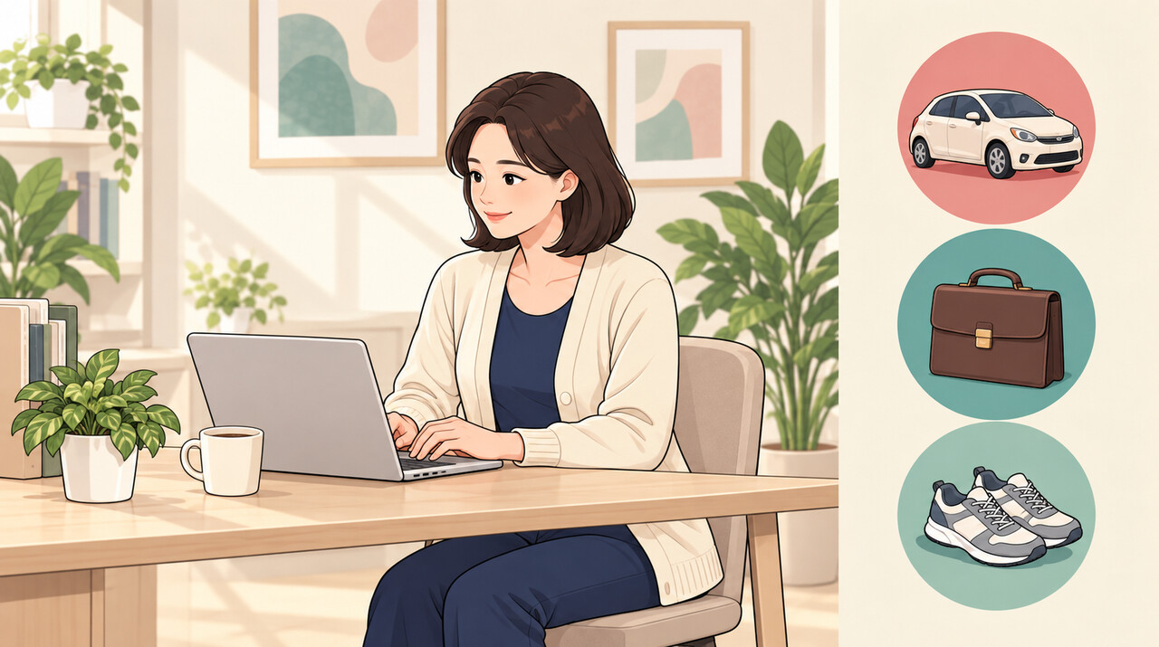 유방 지방흡입 후 일상으로 돌아와 업무를 보는 여성 일러스트