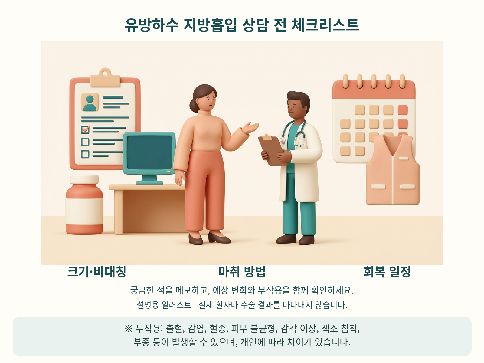 유방하수 지방흡입 상담 전 체크리스트 — 설명용 인포그래픽