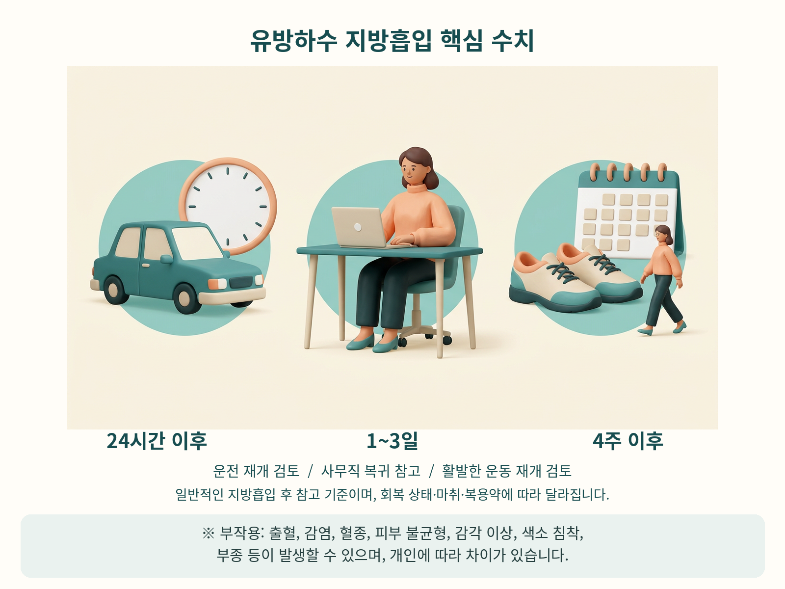 유방하수 지방흡입 핵심 수치 — 설명용 인포그래픽