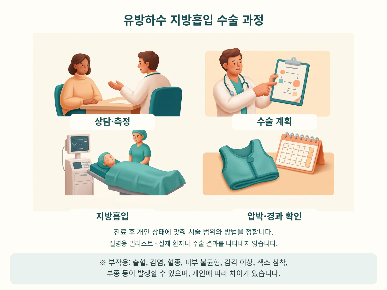 유방하수 지방흡입 수술 과정 — 설명용 인포그래픽