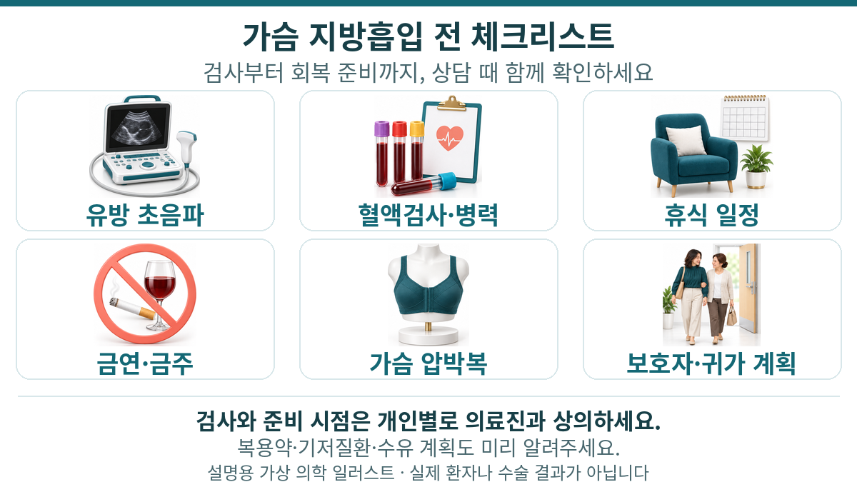 가슴 지방흡입 수술 전 체크리스트 인포그래픽
