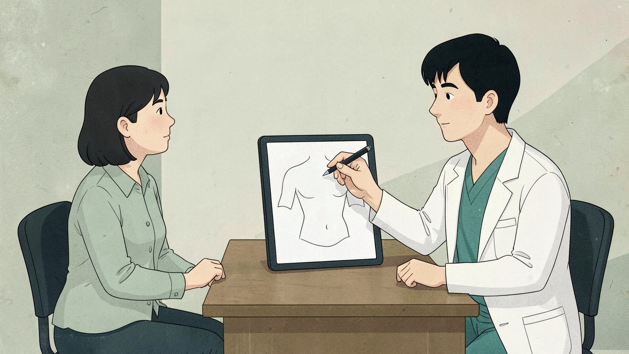 복부 지방흡입 상담 2D 의료 일러스트