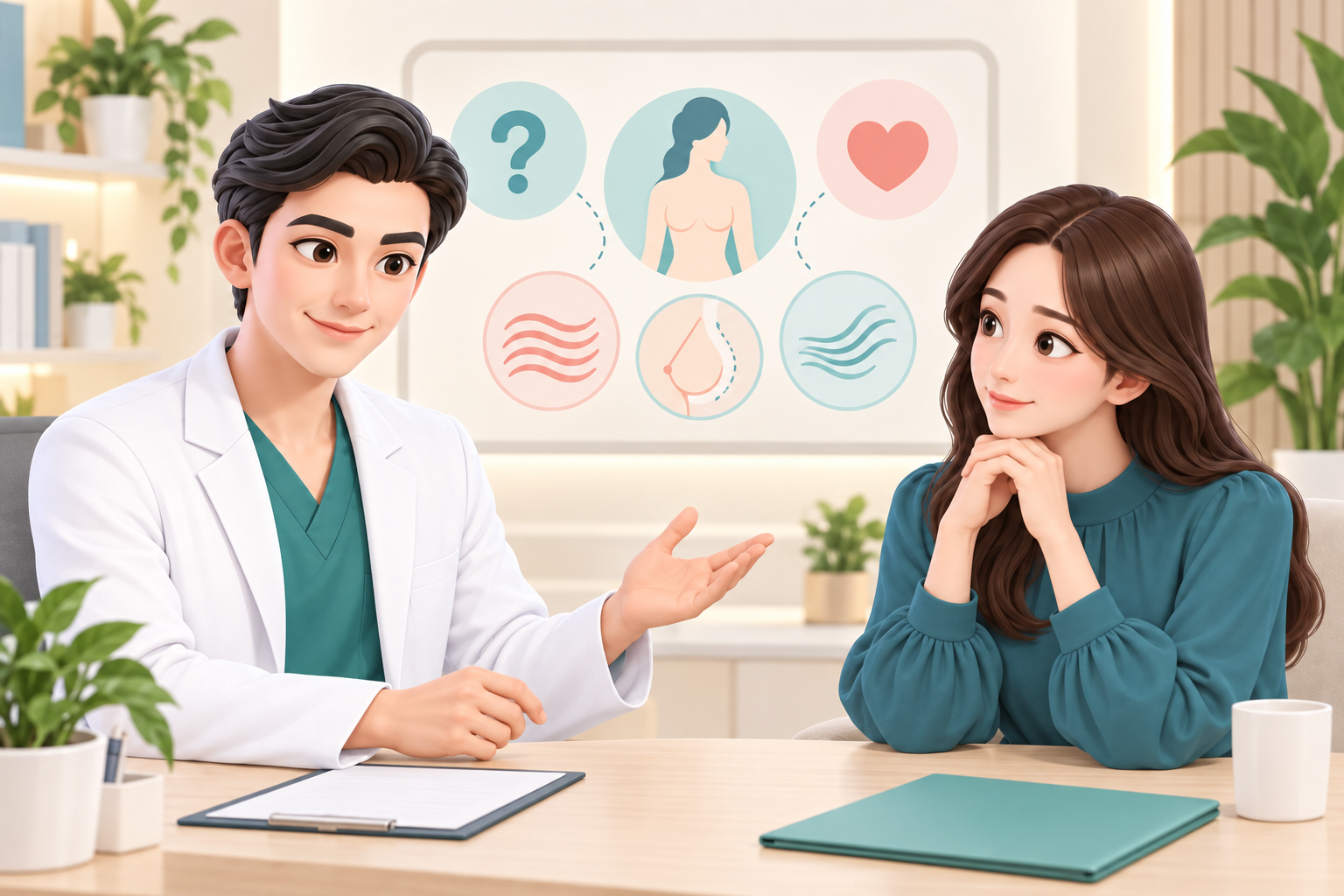 유방 지방흡입 상담 장면 일러스트