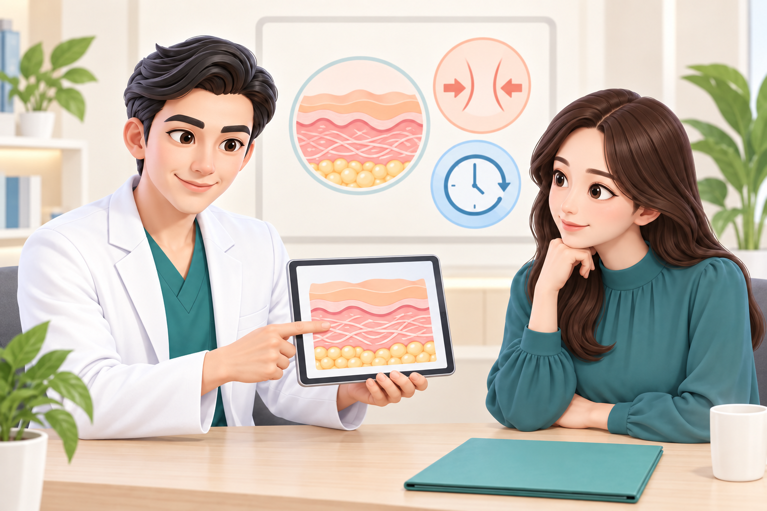 지방흡입 후 피부 수축 원리 설명 일러스트