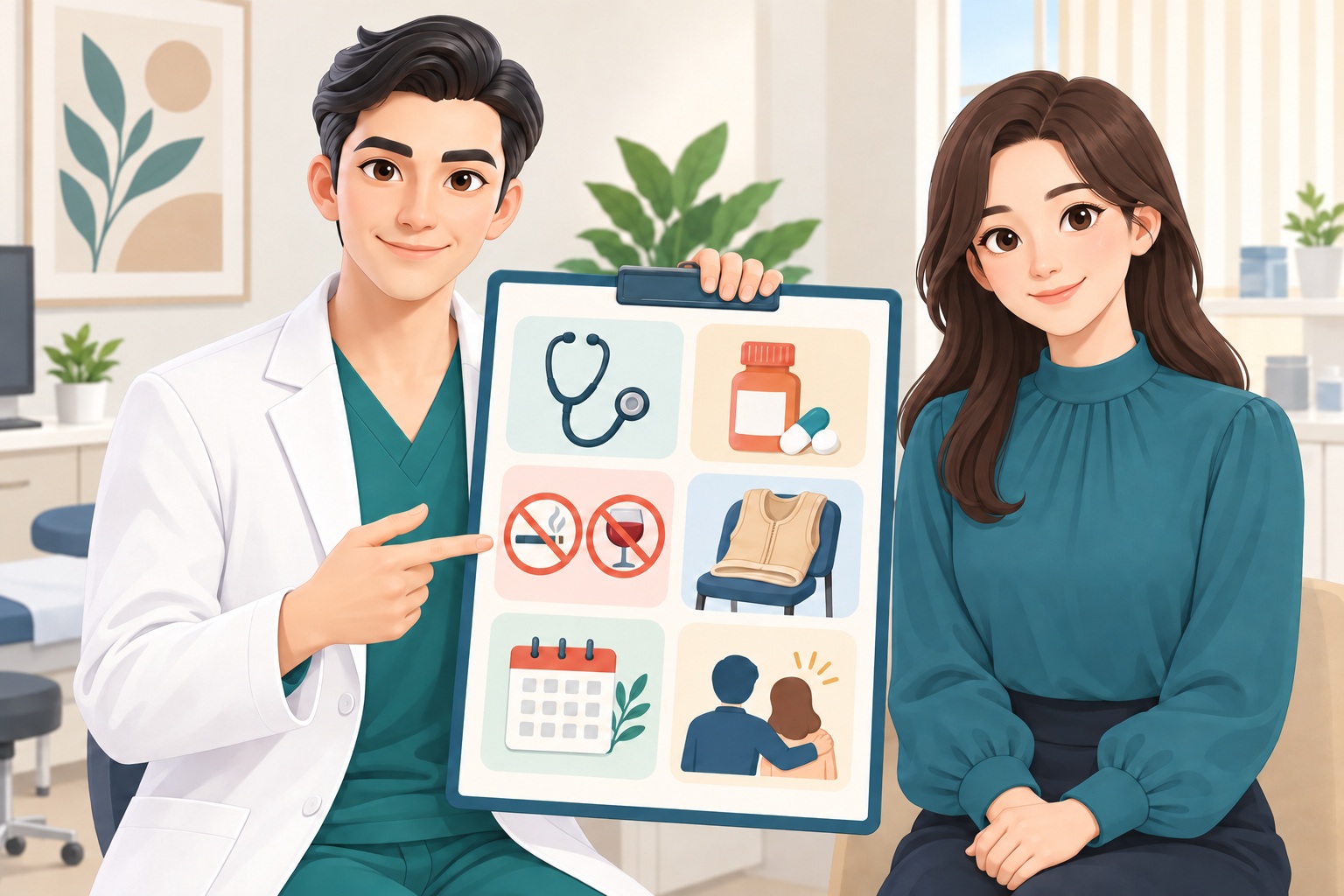 수술 전 체크리스트를 안내하는 의료진과 환자