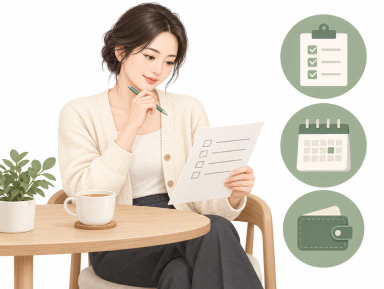 상담 계획지를 살펴보는 여성 벡터 일러스트