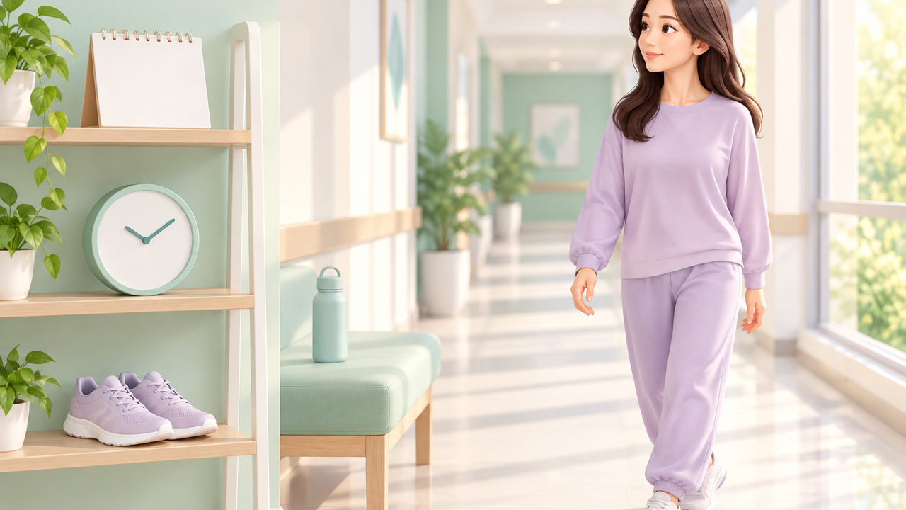 수술 후 회복 경과를 달력과 시계, 걷기로 표현한 3D 일러스트