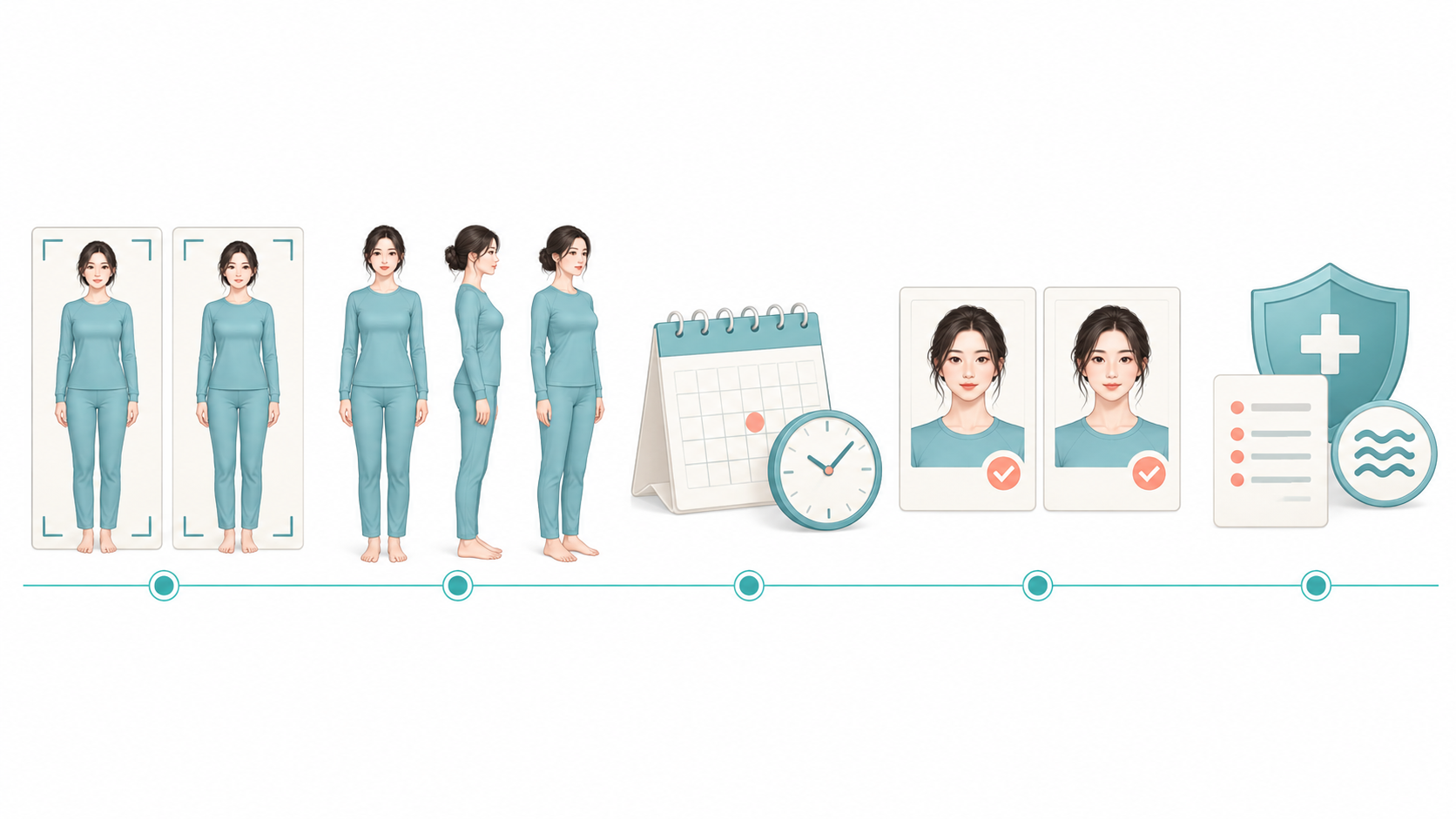 전후사진 확인 기준 다섯 가지를 정리한 의료 설명 삽화