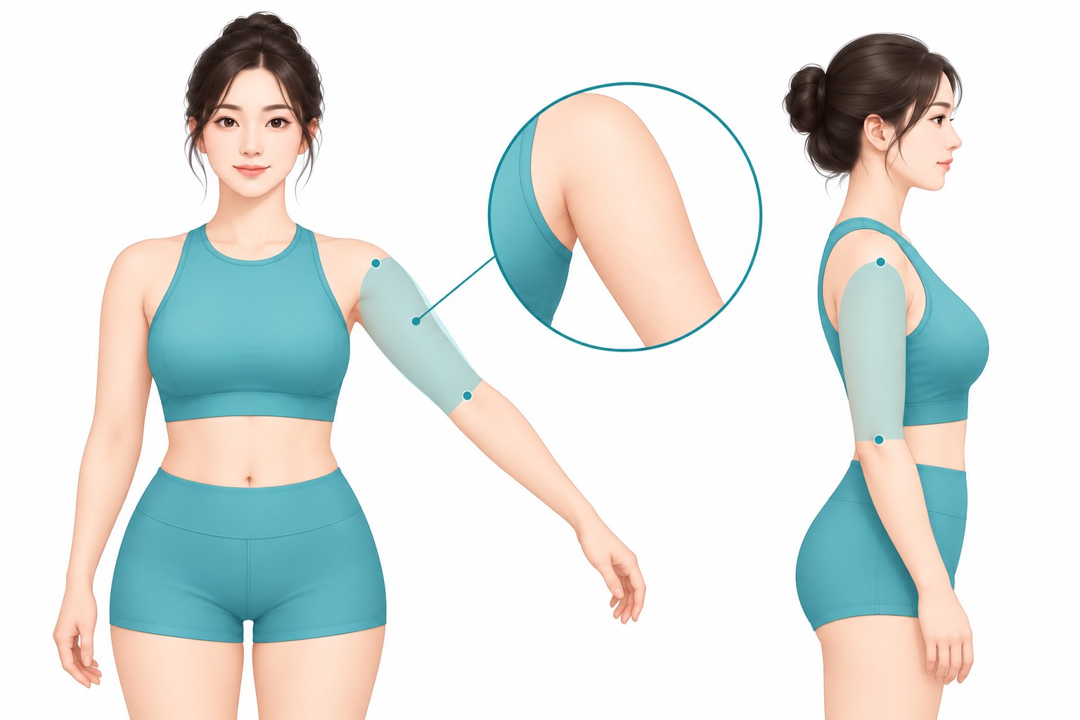팔 전체 수술 범위를 겨드랑이에서 팔꿈치까지 표시한 벡터 일러스트