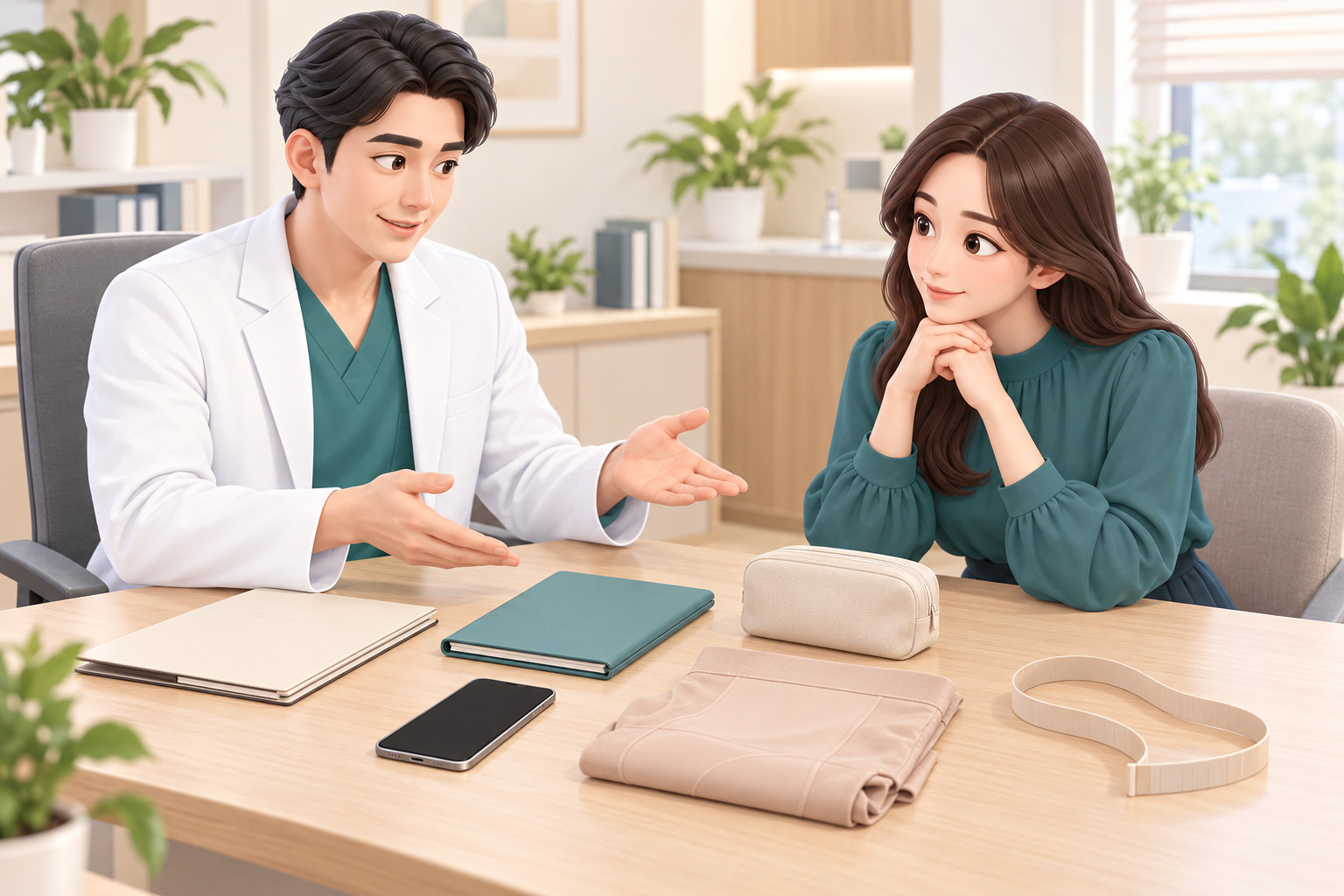 상담실에서 준비한 자료와 질문을 함께 확인하는 장면